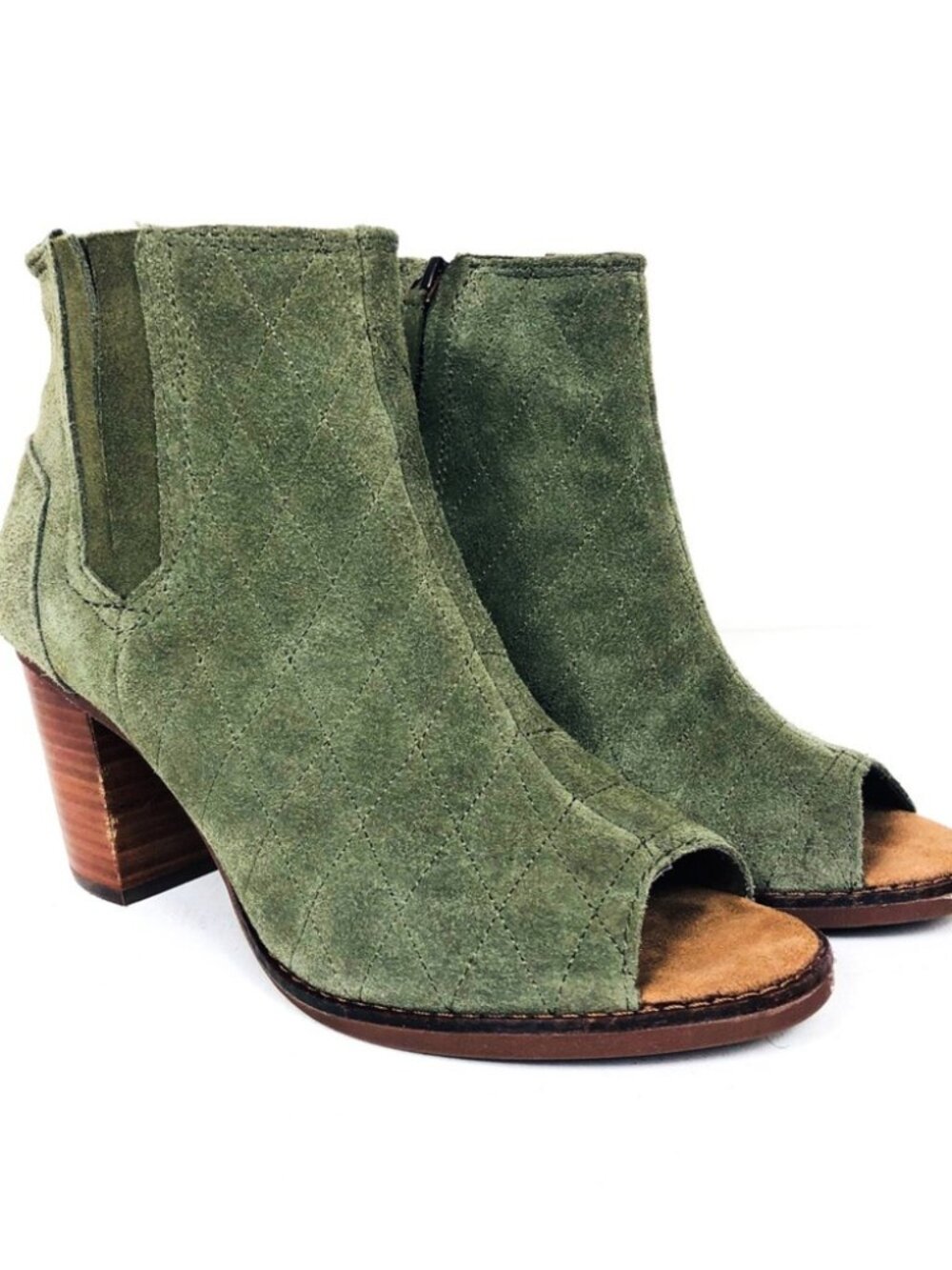 TOMS Olive Green Majorca Peep Toe Ankle Bootie Size 8